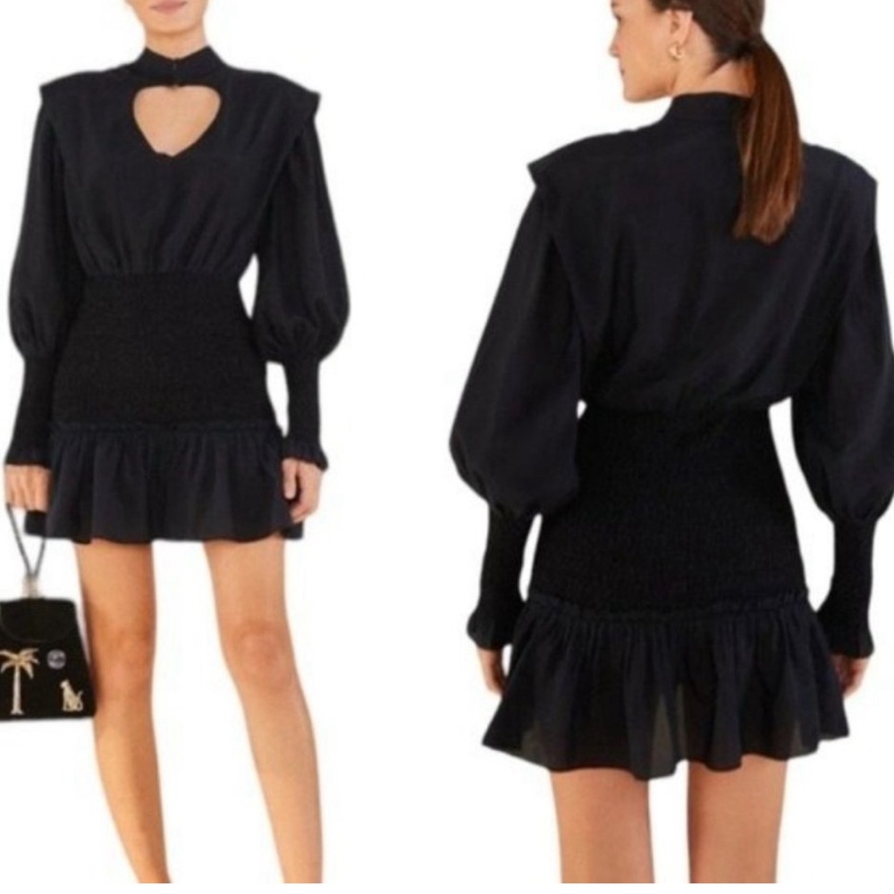 Farm Rio Black Heart Neckline Smocked Detail Mini Dress Size XL NWOT